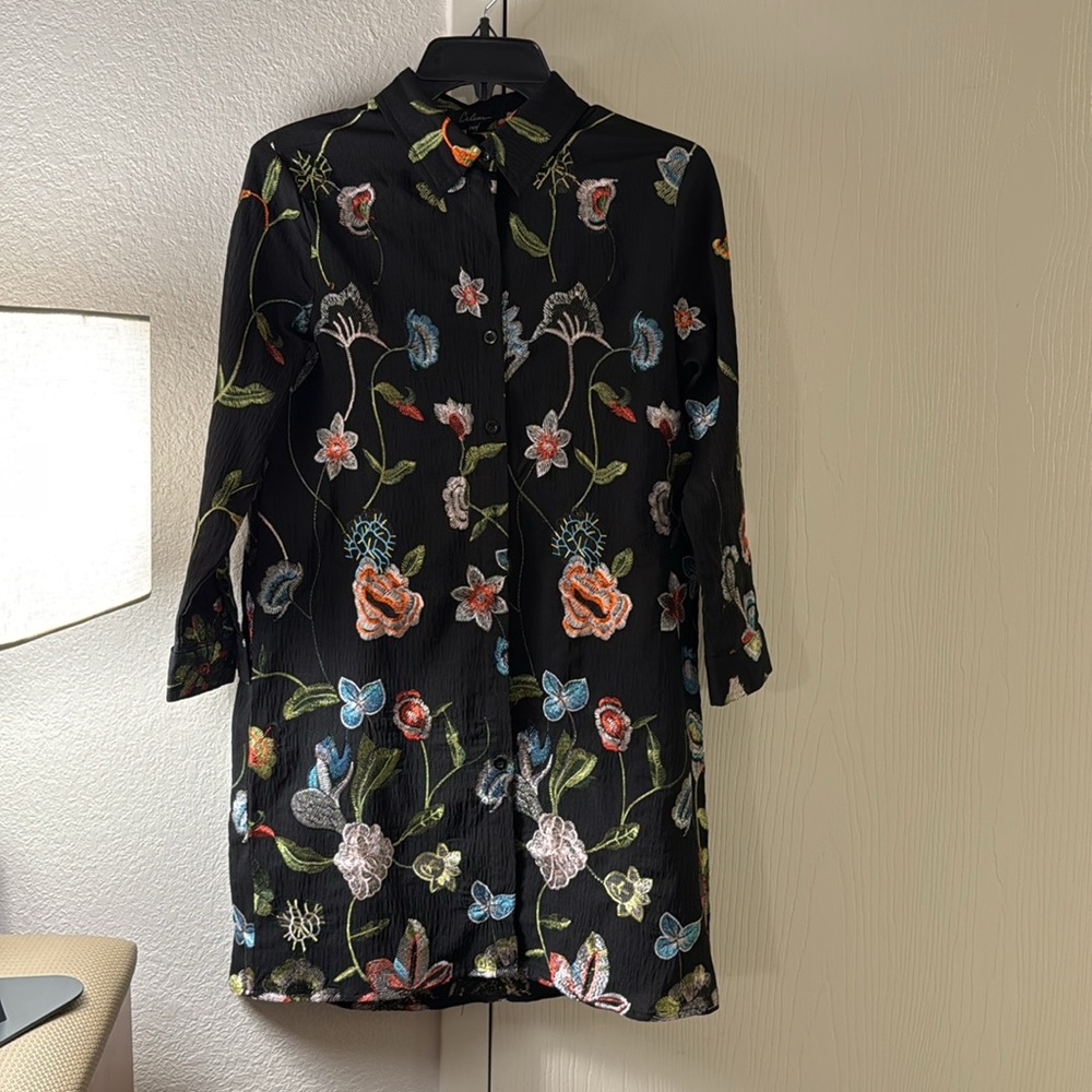 Calessa Black tunic shirt with Colorful Embroidery